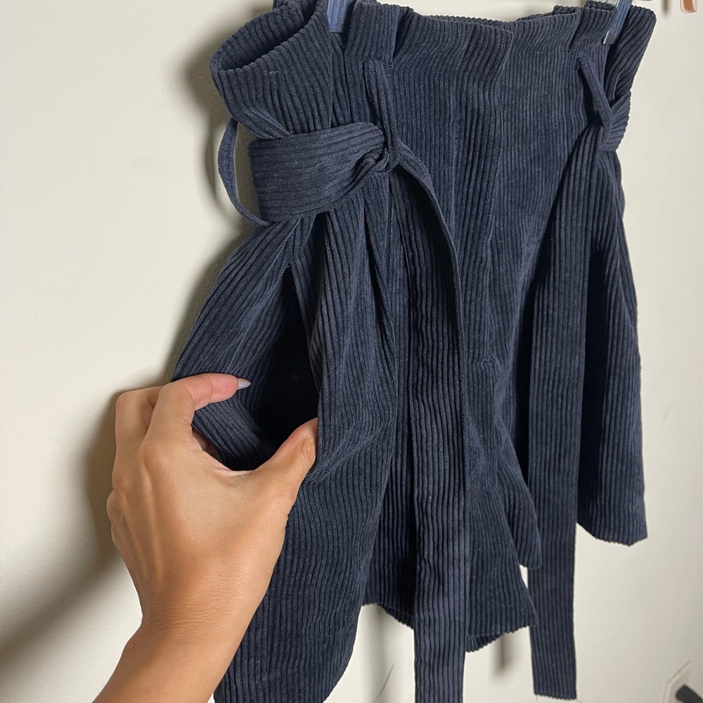 Navy Blue Corduroy Paperbag Shorts - Picture 3 of 5
